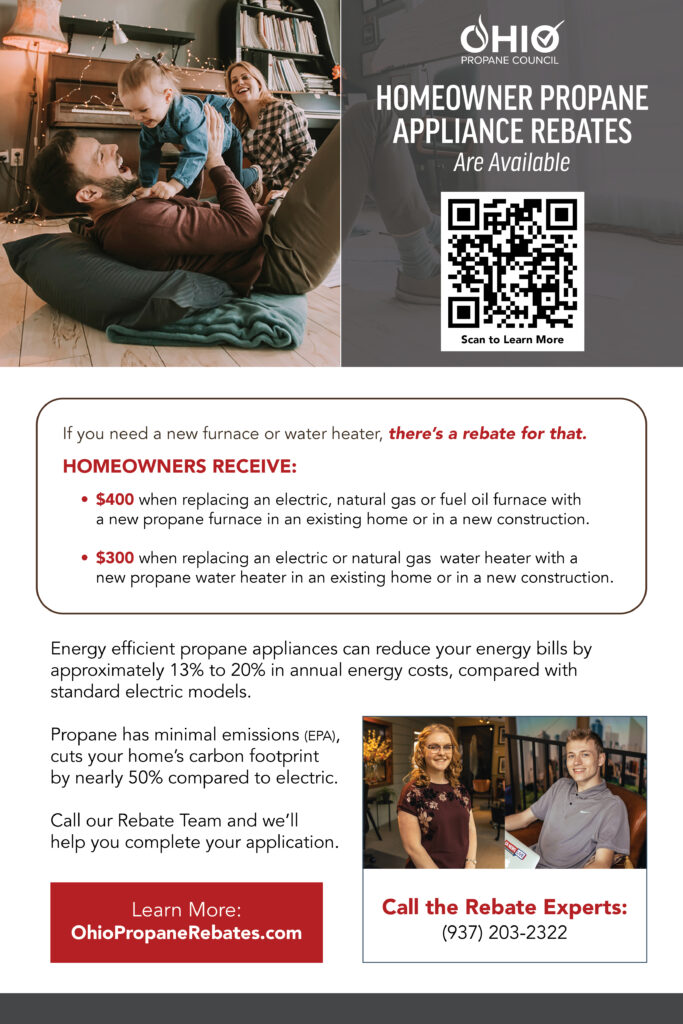 Family enjoying time together at home with information about Ohio Propane Council’s propane appliance rebates.