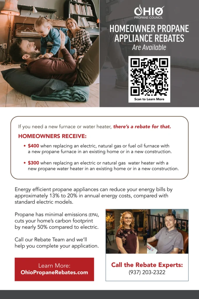 Family enjoying time together at home with information about Ohio Propane Council’s propane appliance rebates.