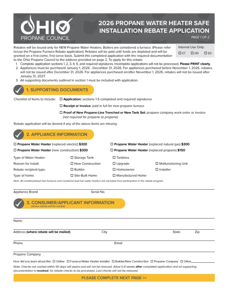 Water heater rebate form example